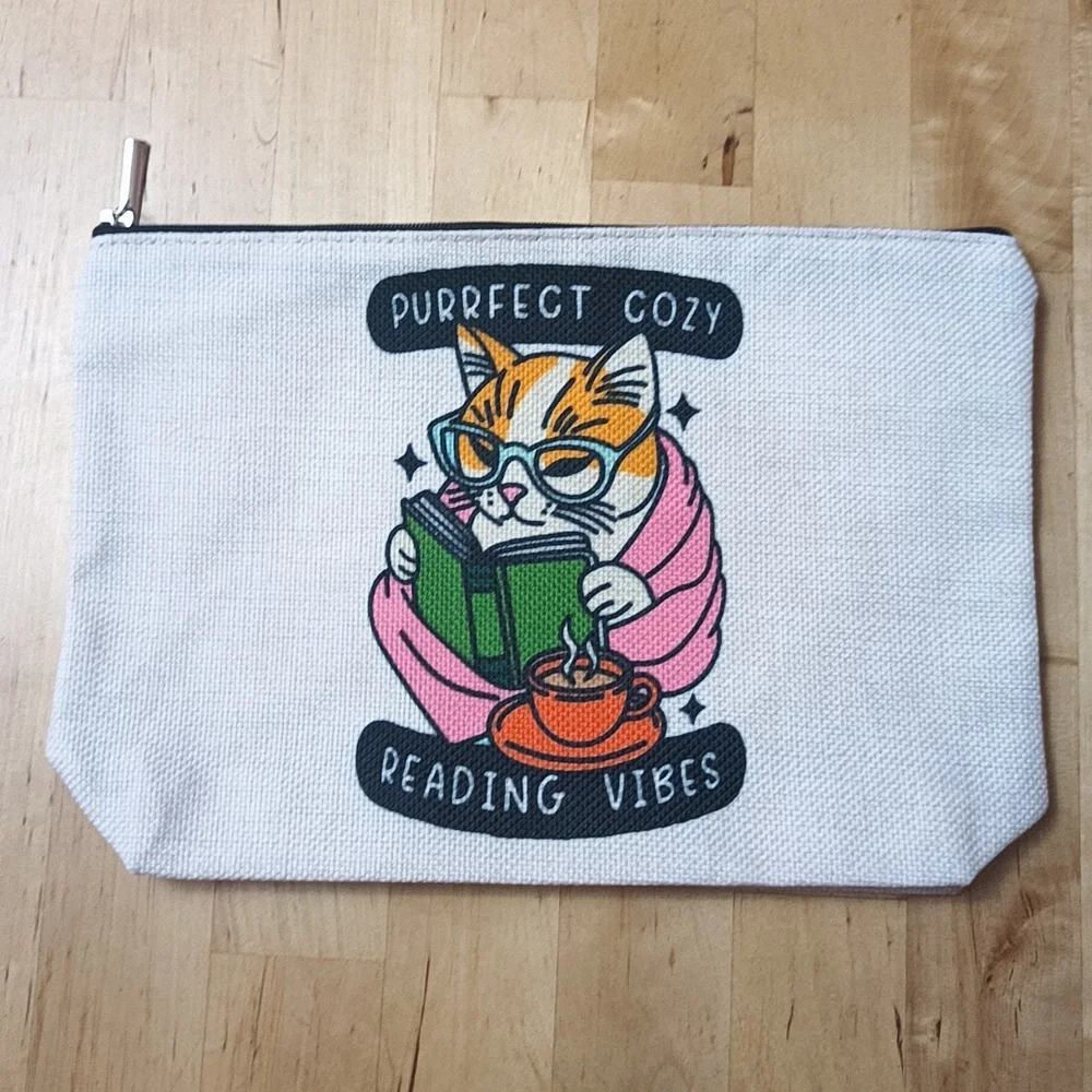 ✨ Cozy Cat Reading Vibes Pouch - White